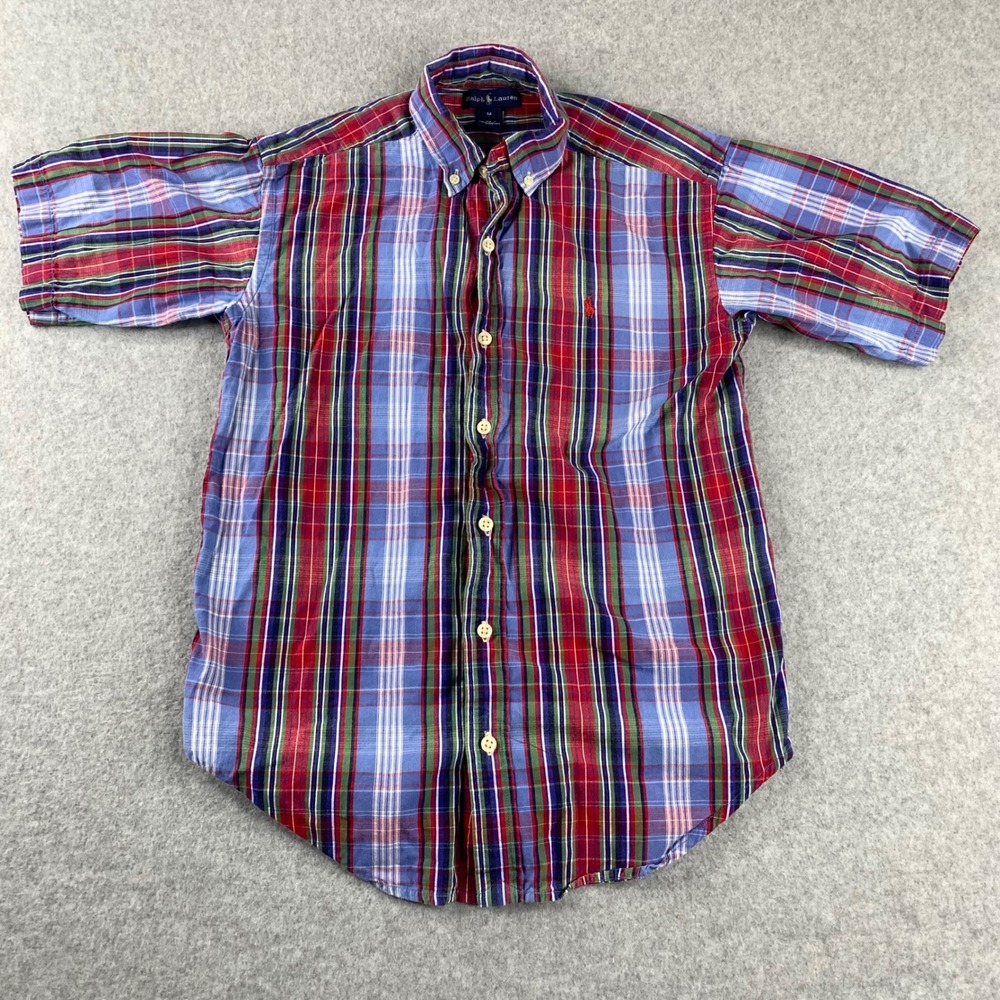Ralph Lauren Button Down Shirt Boys M Multicolor Plaid Short Sleeve Cotton Pony